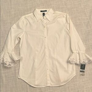 NWT Ralph LaurenWhite Blouse with Lace Cuffs